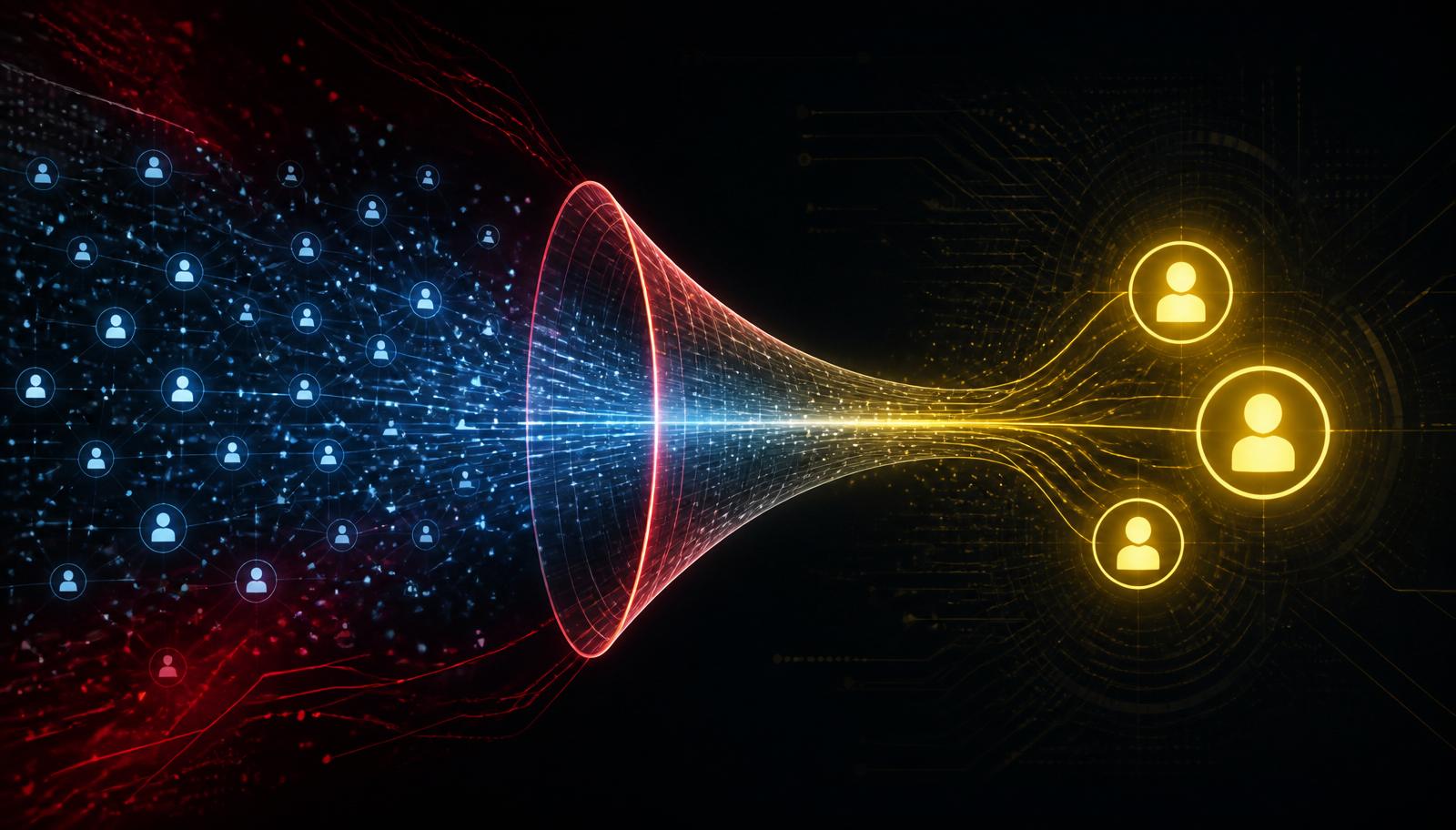 AI lead generation funnel converting prospects into qualified customers using data and machine learning